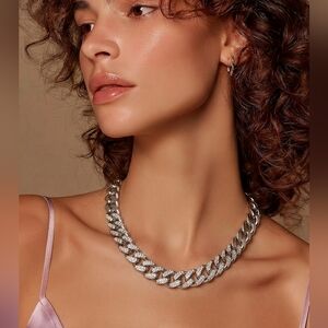 🆕️ White Aurora Borealis Austrian Crystal Curb Link Chain Necklace (18-22 In)